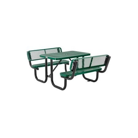 GLOBAL EQUIPMENT 4' Rectangular Outdoor Picnic Table With Backrests, Expanded Metal, Green 277620GN